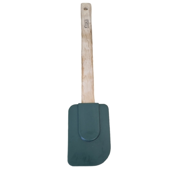 Vintage Pyrex Accessories Rubber Spatula Bowl Scraper Wood Handle White - Picture 1 of 2